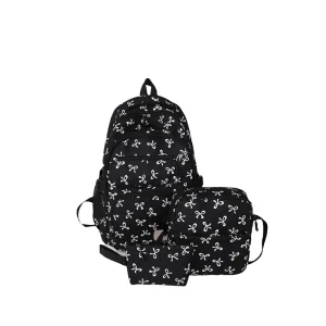 Set Bow Print Backpack with Crossbody Bag and Small Purse
