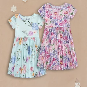 Bamboo fiber Girls' Floral Print Princess Dress